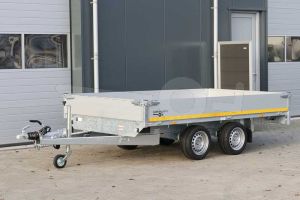 Plateauwagen tandemas Eduard met 30cm aluminium borden, afmeting laadbak 330x180cm, laadvloerhoogte 63cm en bruto laadvermogen 2700kg