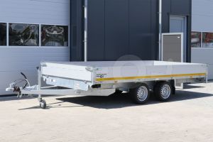 Vooraanzicht Eduard plateauwagen 4020-4-PB40-300-63, Lxb 406x200cm, Bruto 3000kg (2430kg netto), Lvh 63cm, Alu borden 40cm, Tandemas geremd, Banden 195/50R13