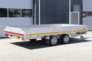 Eduard plateauwagen 406x200cm met 30cm borden, laadvloerhoogte 63cm en bruto laadvermogen 3500kg.