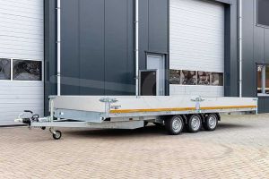 Eduard plateauwagen 4022-5-PB40-350-63, Lxb 406x220cm, Bruto 3500kg (2693kg netto), Lvh 63cm, Alu borden 40cm, Drieasser geremd, Banden 195/50R13