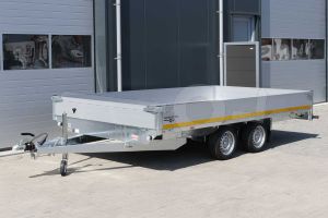 Eduard plateauwagen 406x220cm met aluminium borden, laadvloerhoogte 63cm en bruto laadvermogen 3500kg.