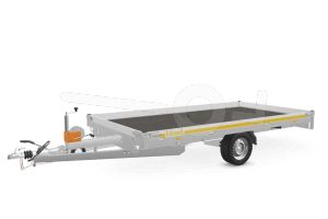 Eduard autotransporter 3518-3-PMB10-180-63, Lxb 350x180cm, Bruto 1800kg (1315kg netto), Lvh 63cm, Oprijhoek circa 15&deg;, Alu borden 10cm, Dichte vloer, Enkelas geremd, Banden 195/50R13, Met oprijplaten en lier.
