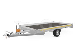 Eduard autotransporter 3520-3-PMB10-180-63, Lxb 350x200cm, Bruto 1800kg (1315kg netto), Lvh 63cm, Oprijhoek circa 15&deg;, Alu borden 10cm, Dichte vloer, Enkelas geremd, Banden 195/50R13, Met oprijplaten en lier.