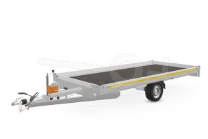 Eduard autotransporter 4018-3-PMB10-180-63, Lxb 406x180cm, Bruto 1800kg (1206kg netto), Lvh 63cm, Oprijhoek circa 15&deg;, Alu borden 10cm, Dichte vloer, Enkelas geremd, Banden 195/50R13, Met oprijplaten en lier.