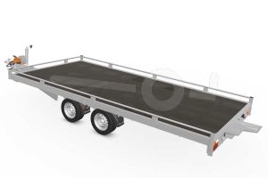 Eduard autotransporter 5020-4-PMR10-3563, Lxb 506x200cm, Bruto 3500kg, Lvh 63cm, Oprijhoek 15&deg;, Reling 10cm, Dichte vloer, Tandemas geremd, Banden 195/50R13, Met oprijplaten en lier.