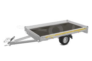 Eduard motortransporter 2615-1-PO1-0756, Lxb 260x150cm, Bruto 750kg (439kg netto), Lvh 56cm, Alu borden 10cm, Enkelas ongeremd, Banden 195/55R10, Met oprijplaten (geen lier).