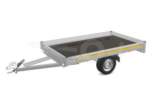 Eduard motortransporter 2615-1-PO1-0763, Lxb 260x150cm, Bruto 750kg (439kg netto), Lvh 63cm, Alu borden 10cm, Enkelas ongeremd, Banden 195/50R13, Met oprijplaten (geen lier).