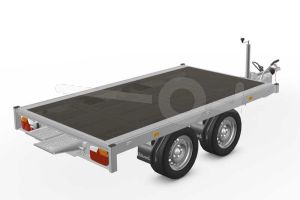 Eduard multitransporter 2615-4-POV-2063, Lxb 260x150cm, Bruto 2000kg (1547kg netto), Lvh 63cm, Vlak zonder borden, Tandemas geremd, Banden 195/50R13, Met oprijplaten (geen lier).