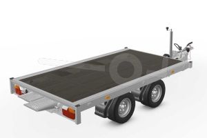 Eduard multitransporter 2615-4-POV-2756, Lxb 260x150cm, Bruto 2700kg (2247kg netto), Lvh 56cm, Vlak zonder borden, Tandemas geremd, Banden 195/55R10, Met oprijplaten (geen lier).