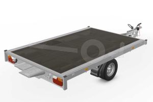 Eduard multitransporter 2618-3-POV-075-56, Lxb 260x180cm, Bruto 750kg (379kg netto), Lvh 56cm, Vlak zonder borden, Enkelas geremd, Banden 195/55R10, Met oprijplaten (geen lier).