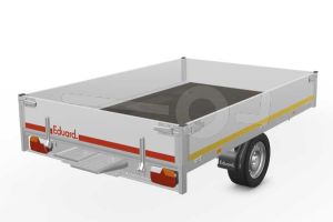 Eduard multitransporter 2618-3-POB30-180-63, Lxb 260x180cm, Bruto 1800kg (1387kg netto), Lvh 63cm, Alu borden 30cm, Enkelas geremd, Banden 195/50R13, Met oprijplaten (geen lier).