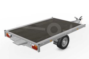 Eduard multitransporter 2618-3-POV-180-63, Lxb 260x180cm, Bruto 1800kg (1429kg netto), Lvh 63cm, Vlak zonder borden, Enkelas geremd, Banden 195/50R13, Met oprijplaten (geen lier).