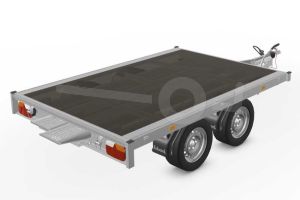 Eduard multitransporter 2618-4-POV-200-63, Lxb 260x180cm, Bruto 2000kg (1497kg netto), Lvh 63cm, Vlak zonder borden, Tandemas geremd, Banden 195/50R13, Met oprijplaten (geen lier).