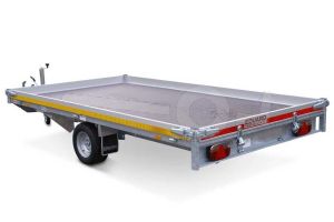 Eduard multitransporter 3116-3-PMB10-135-56, Lxb 310x160cm, Bruto 1350kg (1016kg netto), Lvh 56cm, Alu borden 10cm, Enkelas geremd, Banden 195/55R10, Met oprijplaten en lier.