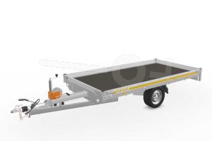 Eduard multitransporter 3116-3-PMB10-180-63, Lxb 310x160cm, Bruto 1800kg (1387kg netto), Lvh 63cm, Alu borden 10cm, Enkelas geremd, Banden 195/50R13, Met oprijplaten en lier.