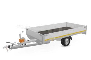 Eduard multitransporter 3116-3-PMB30-180-63, Lxb 310x160cm, Bruto 1800kg (1370kg netto), Lvh 63cm, Alu borden 30cm, Enkelas geremd, Banden 195/50R13, Met oprijplaten en lier.