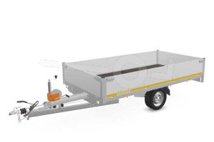 Eduard multitransporter 3116-3-PMB40-180-63, Lxb 310x160cm, Bruto 1800kg (1350kg netto), Lvh 63cm, Alu borden 40cm, Enkelas geremd, Banden 195/50R13, Met oprijplaten en lier.