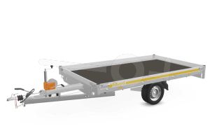 Eduard multitransporter 3118-3-PMB10-180-63, Lxb 310x180cm, Bruto 1800kg (1365kg netto), Lvh 63cm, Alu borden 10cm, Enkelas geremd, Banden 195/50R13, Met oprijplaten en lier.