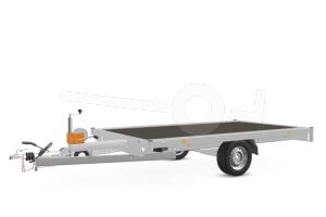 Eduard multitransporter 3118-3-PMV-180-63, Lxb 310x180cm, Bruto 1800kg (1394kg netto), Lvh 63cm, Vlak zonder borden, Enkelas geremd, Banden 195/50R13, Met oprijplaten en lier.