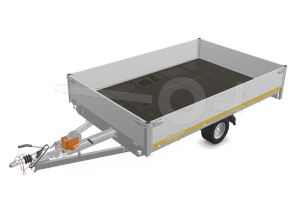 Eduard multitransporter 3120-3-PMB40-100-56, Lxb 310x200cm, Bruto 1000kg (529kg netto), Lvh 56cm, Alu borden 40cm, Enkelas geremd, Banden 195/55R10, Met oprijplaten en lier.