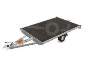 Eduard multitransporter 3120-3-PMV-100-56, Lxb 310x200cm, Bruto 1000kg (596kg netto), Lvh 56cm, Vlak zonder borden, Enkelas geremd, Banden 195/55R10, Met oprijplaten en lier.