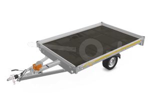 Eduard multitransporter 3120-3-PMB10-100-63, Lxb 310x200cm, Bruto 1000kg (567kg netto), Lvh 63cm, Alu borden 10cm, Enkelas geremd, Banden 195/50R13, Met oprijplaten en lier.