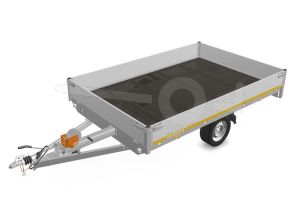 Eduard multitransporter 3120-3-PMB30-100-63, Lxb 310x200cm, Bruto 1000kg (549kg netto), Lvh 63cm, Alu borden 30cm, Enkelas geremd, Banden 195/50R13, Met oprijplaten en lier.