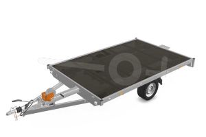 Eduard multitransporter 3120-3-PMV-100-63, Lxb 310x200cm, Bruto 1000kg (596kg netto), Lvh 63cm, Vlak zonder borden, Enkelas geremd, Banden 195/50R13, Met oprijplaten en lier.