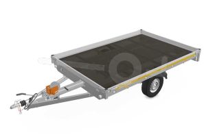 Eduard multitransporter 3120-3-PMB10-100-72, Lxb 310x200cm, Bruto 1000kg (567kg netto), Lvh 72cm, Alu borden 10cm, Enkelas geremd, Banden 155R13, Met oprijplaten en lier.