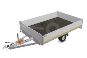 Eduard multitransporter 3120-3-PMB40-135-56, Lxb 310x200cm, Bruto 1350kg (859kg netto), Lvh 56cm, Alu borden 40cm, Enkelas geremd, Banden 195/55R10, Met oprijplaten en lier.