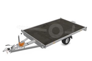 Eduard multitransporter 3120-3-PMV-135-63, Lxb 310x200cm, Bruto 1350kg (926kg netto), Lvh 63cm, Vlak zonder borden, Enkelas geremd, Banden 195/50R13, Met oprijplaten en lier.