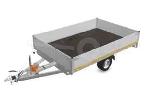 Eduard multitransporter 3120-3-PMB40-150-63, Lxb 310x200cm, Bruto 1500kg (1009kg netto), Lvh 63cm, Alu borden 40cm, Enkelas geremd, Banden 195/50R13, Met oprijplaten en lier.