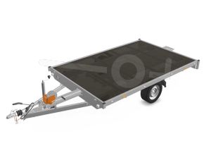 Eduard multitransporter 3120-3-PMV-150-63, Lxb 310x200cm, Bruto 1500kg (1076kg netto), Lvh 63cm, Vlak zonder borden, Enkelas geremd, Banden 195/50R13, Met oprijplaten en lier.