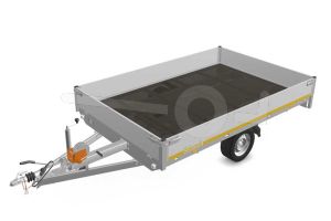 Eduard multitransporter 3120-3-PMB30-180-63, Lxb 310x200cm, Bruto 1800kg (1329kg netto), Lvh 63cm, Alu borden 30cm, Enkelas geremd, Banden 195/50R13, Met oprijplaten en lier.