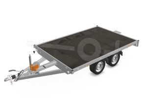 Eduard multitransporter 3120-4-PMV-200-63, Lxb 310x200cm, Bruto 2000kg (1437kg netto), Lvh 63cm, Vlak zonder borden, Tandemas geremd, Banden 195/50R13, Met oprijplaten en lier.