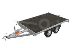 Eduard multitransporter 3120-4-PMV-200-72, Lxb 310x200cm, Bruto 2000kg (1437kg netto), Lvh 72cm, Vlak zonder borden, Tandemas geremd, Banden 155R13, Met oprijplaten en lier.