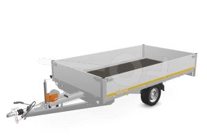 Eduard multitransporter 3318-3-PMB40-180-63, Lxb 330x180cm, Bruto 1800kg (1296kg netto), Lvh 63cm, Alu borden 40cm, Enkelas geremd, Banden 195/50R13, Met oprijplaten en lier.