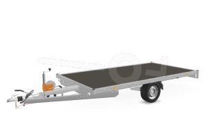 Eduard multitransporter 3518-3-PMV-180-63, Lxb 350x180cm, Bruto 1800kg (1343kg netto), Lvh 63cm, Vlak zonder borden, Enkelas geremd, Banden 195/50R13, Met oprijplaten en lier.