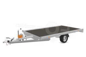 Eduard multitransporter 3520-3-PMV-180-63, Lxb 350x200cm, Bruto 1800kg (1343kg netto), Lvh 63cm, Vlak zonder borden, Enkelas geremd, Banden 195/50R13, Met oprijplaten en lier.