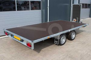 Eduard multitransporter 3520-4-PMV-200-72, Lxb 356x200cm, Bruto 2000kg (1469kg netto), Lvh 72cm, Vlak zonder borden, Tandemas geremd, Banden 155R13, Met oprijplaten en lier.