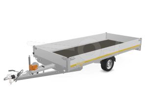 Eduard multitransporter 4018-3-PMB30-180-63, Lxb 406x180cm, Bruto 1800kg (1185kg netto), Lvh 63cm, Alu borden 30cm, Enkelas geremd, Banden 195/50R13, Met oprijplaten en lier.