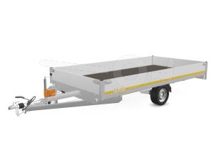 Eduard multitransporter 4020-3-PMB30-180-63, Lxb 406x200cm, Bruto 1800kg (1167kg netto), Lvh 63cm, Alu borden 30cm, Enkelas geremd, Banden 195/50R13, Met oprijplaten en lier.