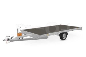 Eduard multitransporter 4020-3-PMV-180-63, Lxb 406x200cm, Bruto 1800kg (1219kg netto), Lvh 63cm, Vlak zonder borden, Enkelas geremd, Banden 195/50R13, Met oprijplaten en lier.