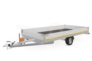 Eduard multitransporter 4022-3-PMB30-180-63, Lxb 406x220cm, Bruto 1800kg (1149kg netto), Lvh 63cm, Alu borden 30cm, Enkelas geremd, Banden 195/50R13, Met oprijplaten en lier.