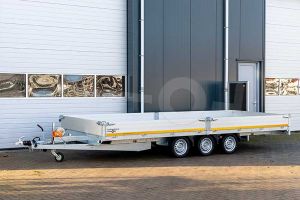 Eduard multitransporter 5520-5-PMB40-350-56, Lxb 556x200cm, Bruto 3500kg (2644kg netto), Lvh 56cm, Alu borden 40cm, Drieasser geremd, Banden 195/55R10, Met oprijplaten en lier.