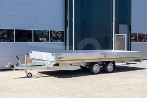 Eduard multitransporter 5522-4-PMB30-300-63, Lxb 556x220cm, Bruto 3000kg (2207kg netto), Lvh 63cm, Alu borden 30cm, Tandemas geremd, Banden 195/50R13, Met oprijplaten en lier.