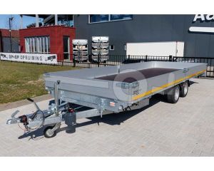 Eduard kantelbare multitransporter 6022-4-AO3-3056-N, Lxb 606x220cm, Bruto 3000kg, Lvh 56cm, Alu borden 30cm, Tandemas geremd, Banden 195/55R10, Met oprijplaten. Handpomp bediening