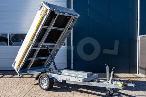 Eduard achterwaartse kipper 2615-3-1B40-135-N-63, Lxb 260x150cm, Bruto 1350kg (946kg netto), Elektrische bediening, Lvh 63cm, Borden 40cm, Enkelas geremd, Banden 195/50R13