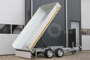 Eduard achterwaartse kipper met oprijplaten 3116-4-1OB40-200-P-63, Lxb 310x160cm, Bruto 2000kg (1382kg netto), Elektrische en handmatige bediening, Lvh 63cm, Borden 40cm, Tandemas geremd, Banden 195/50R13