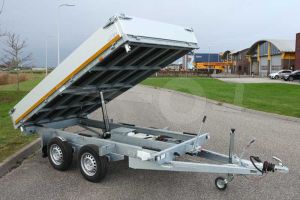 Achterwaartse Eduard kipper, afmeting 310x160cm, bruto laadvermogen 2700kg met elektrische en handmatige bediening